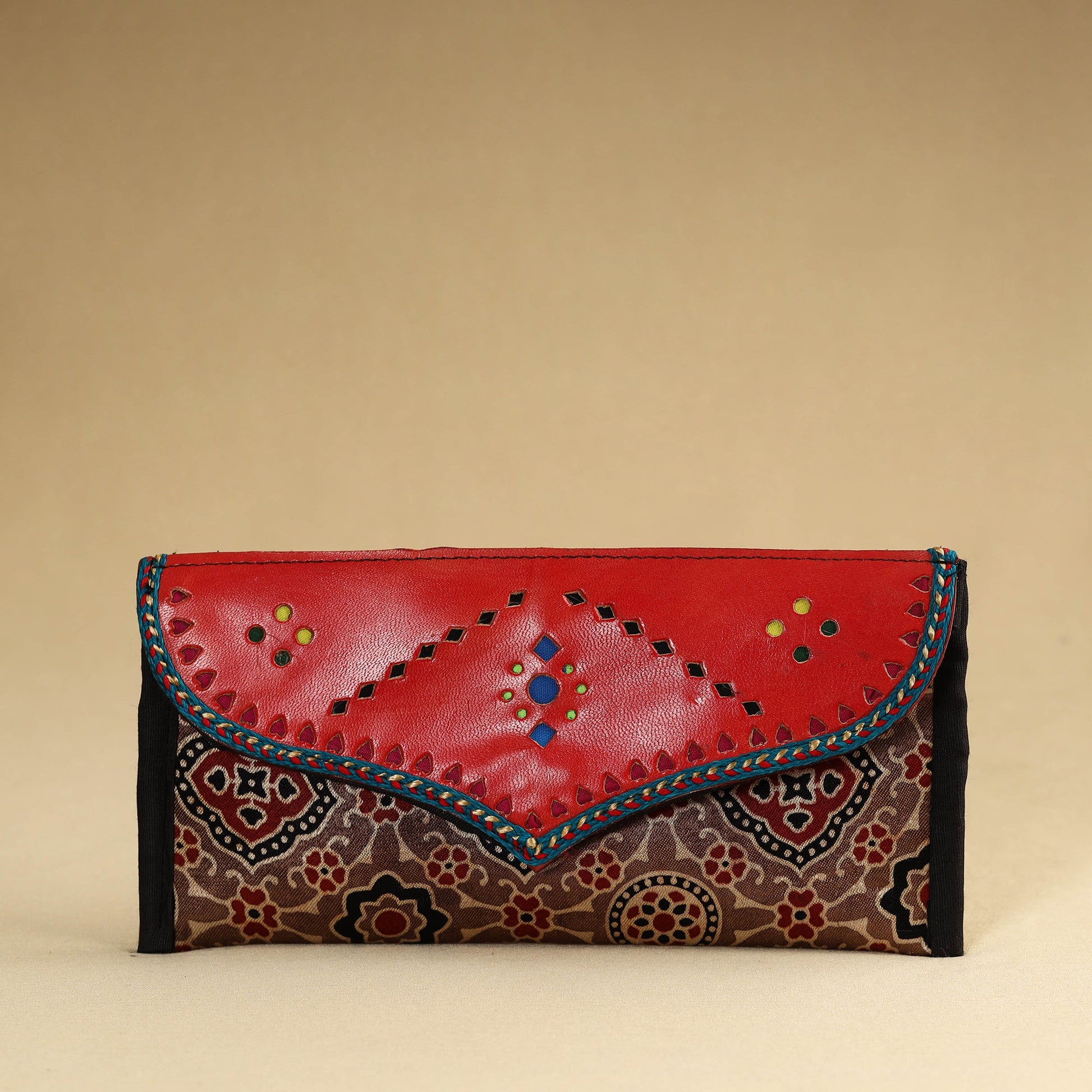 Brown - Kutch Embroidery Mashru Silk Handmade Leather Wallet 12