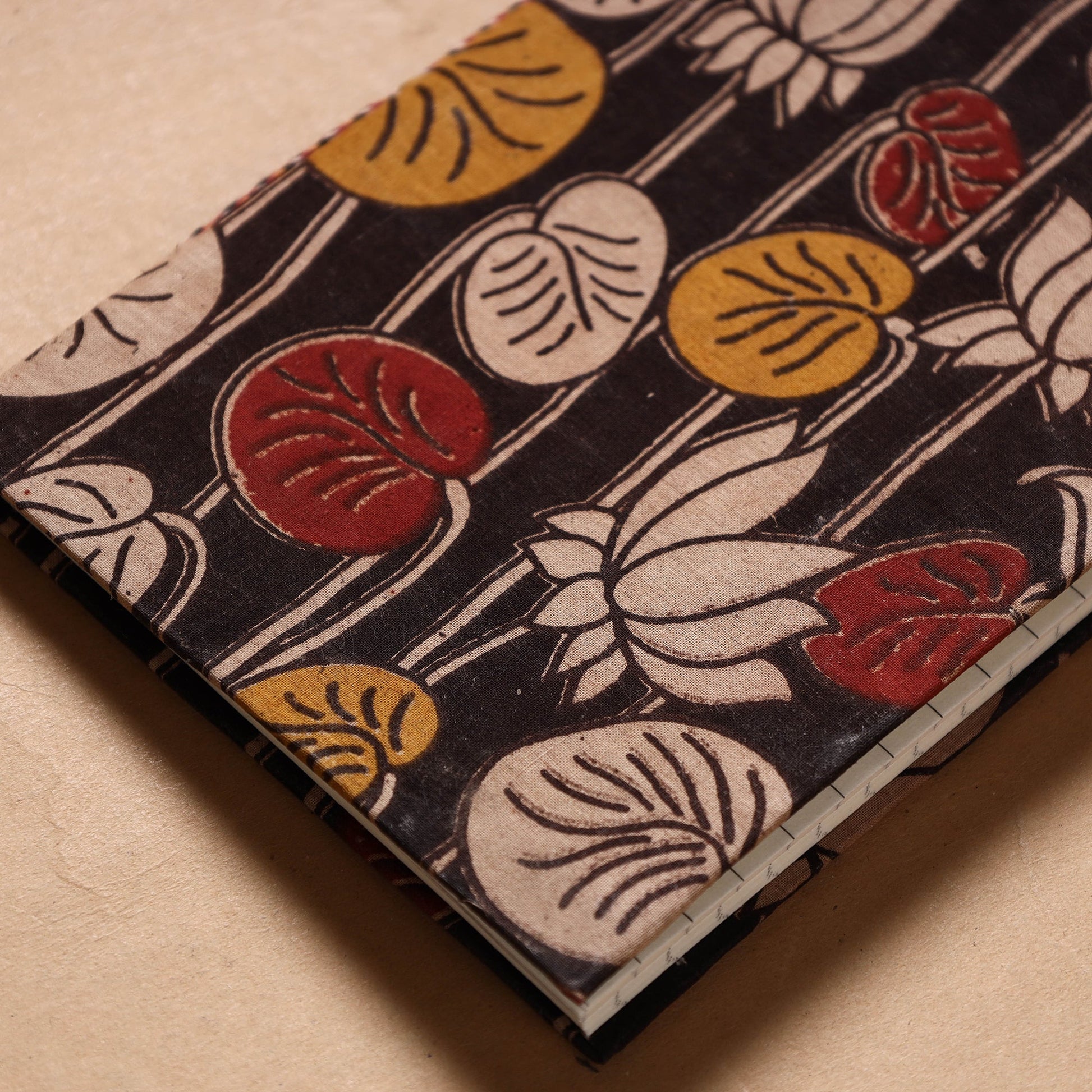 Black - Kalamkari Fabric Cover Handmade Paper Notebook (7 x 5 in)