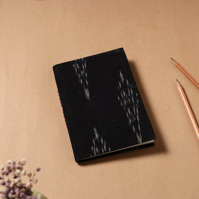 Black - Ikat Fabric Cover Handmade Paper Notebook (7 x 5 in)