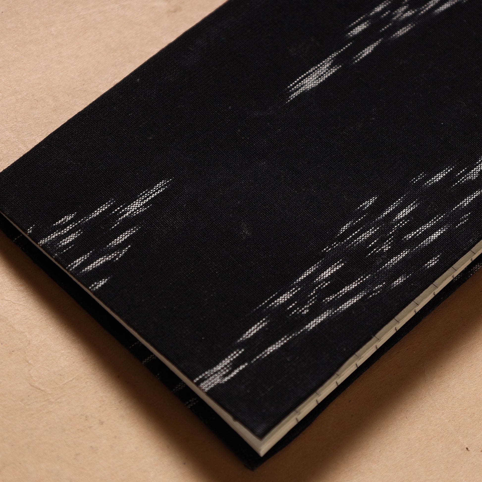 Black - Ikat Fabric Cover Handmade Paper Notebook (7 x 5 in)