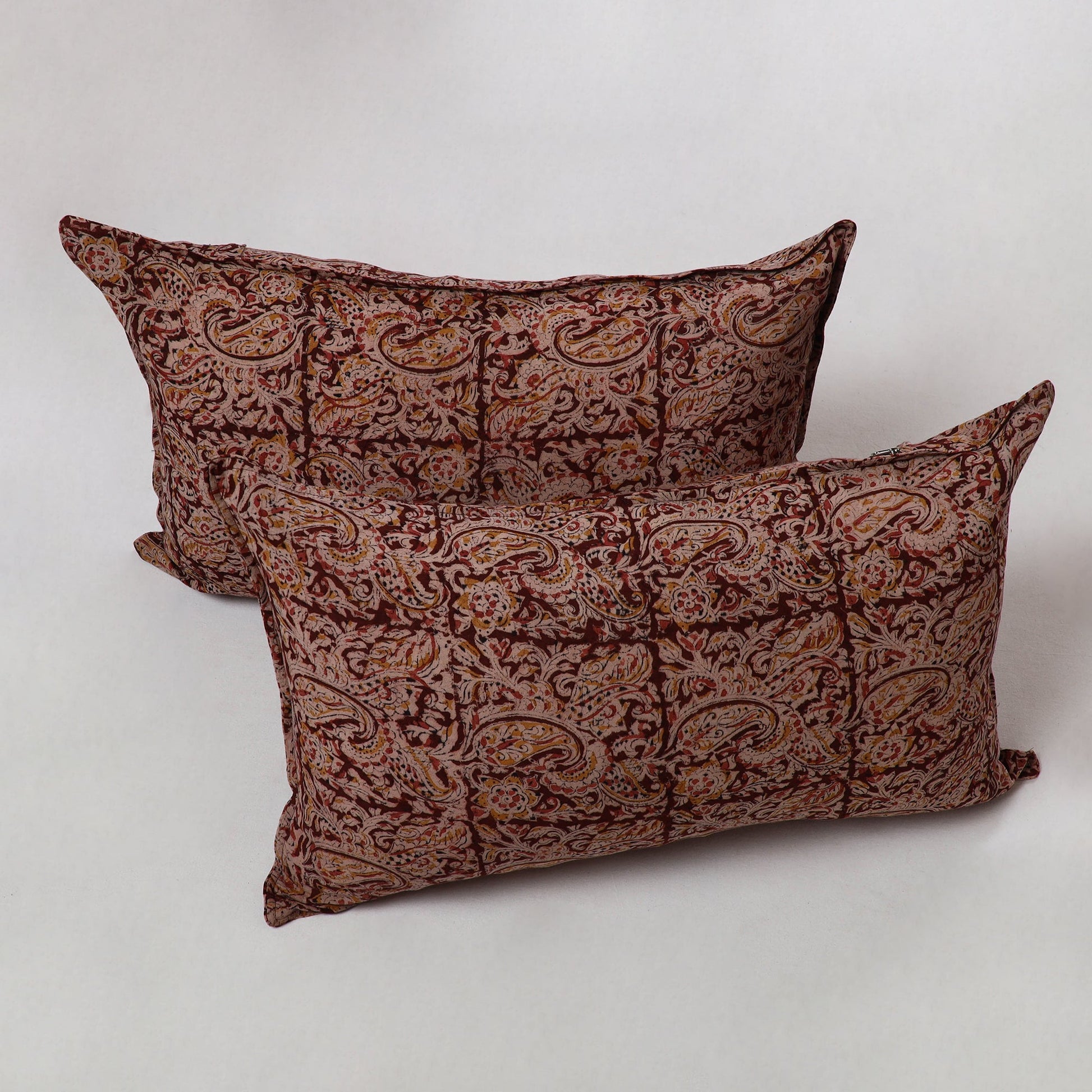 Brown - Kalamkari Block Print Pillow Cover (Set of 2) 02