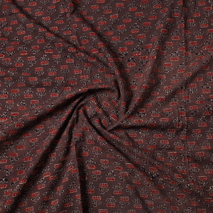Brown - Ajrakh Block Printed Cotton Precut Fabric (0.7 meter) 08