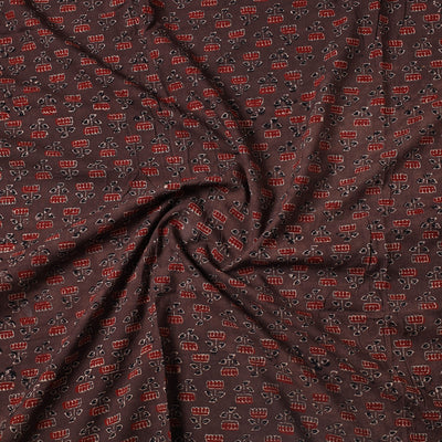 Brown - Ajrakh Block Printed Cotton Precut Fabric (0.7 meter) 08