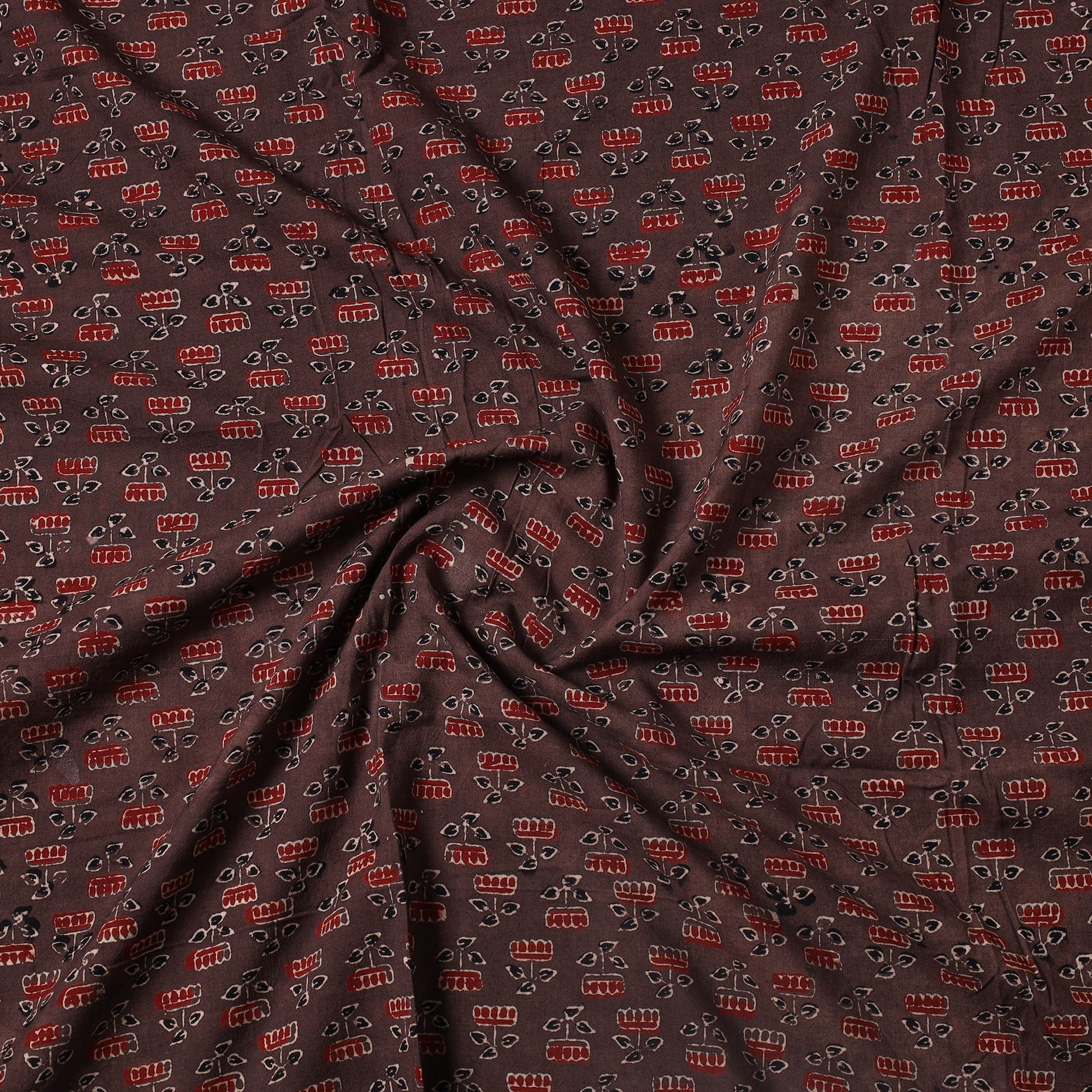 Brown - Ajrakh Block Printed Cotton Precut Fabric (0.7 meter) 08