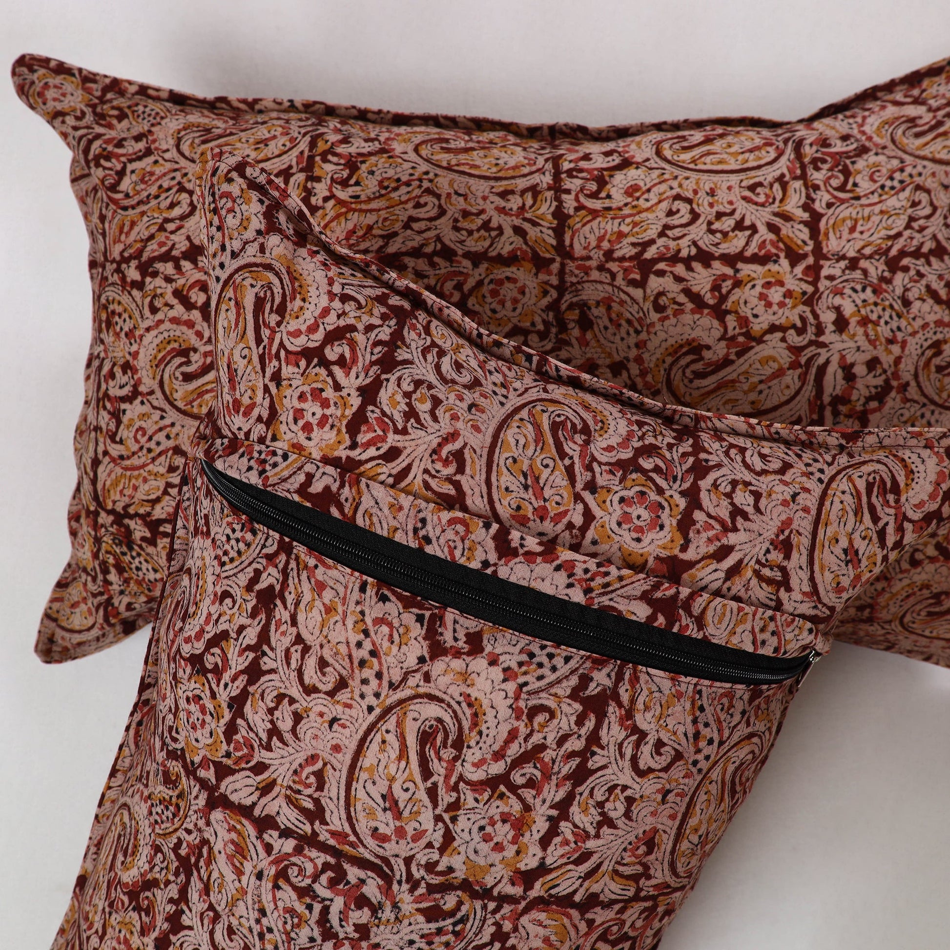 Brown - Kalamkari Block Print Pillow Cover (Set of 2) 02