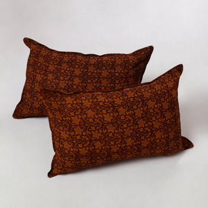 Brown - Bagh Block Printed Cotton Pillow Cover (Set of 2) 03