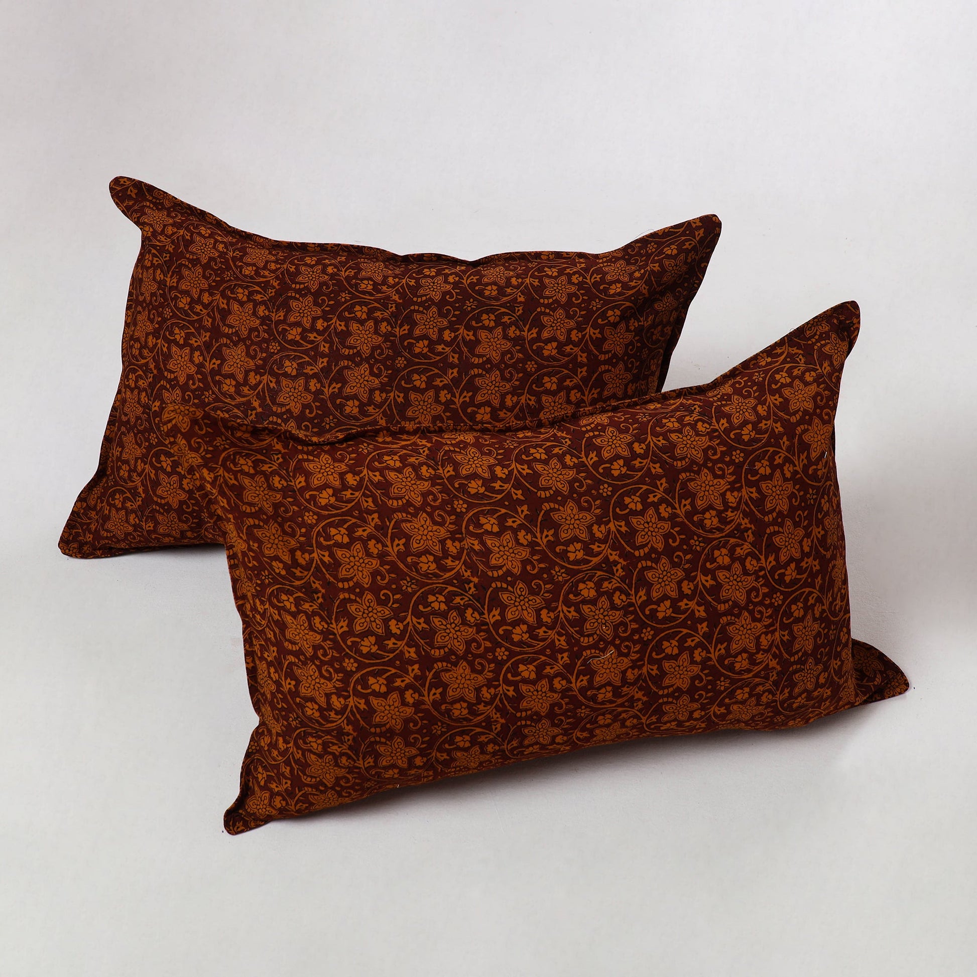 Brown - Bagh Block Printed Cotton Pillow Cover (Set of 2) 03