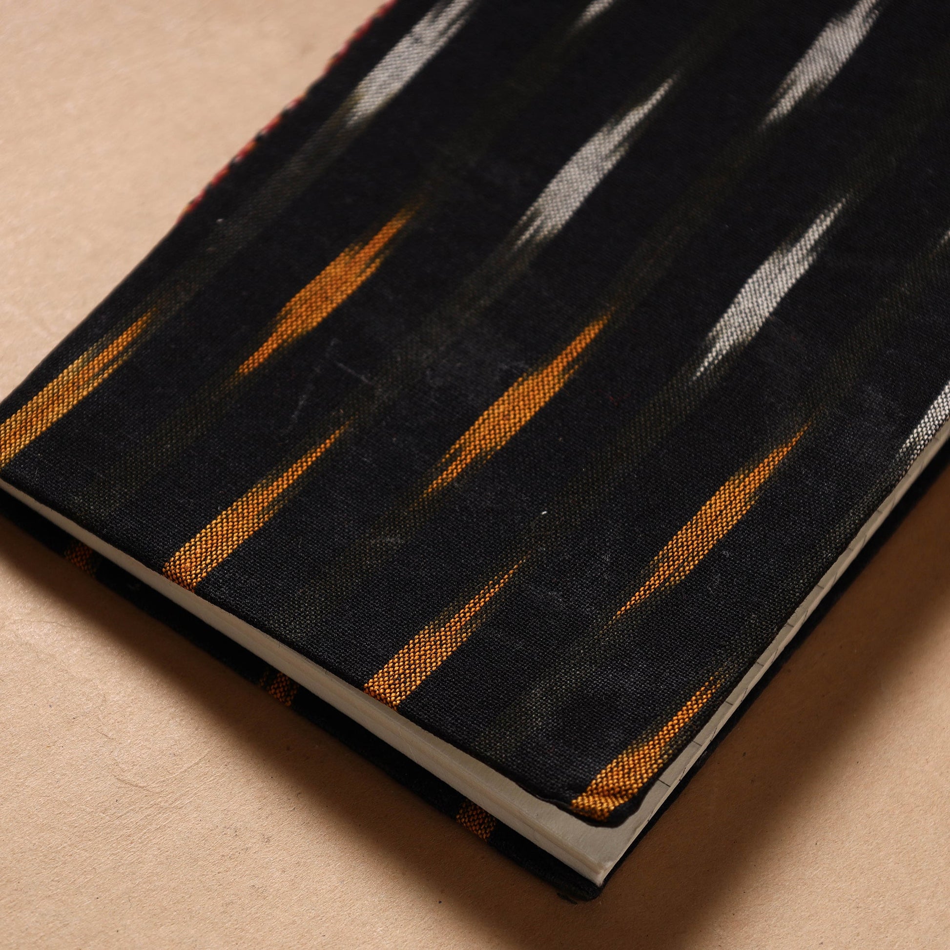 Black - Ikat Fabric Cover Handmade Paper Notebook (7 x 5 in)