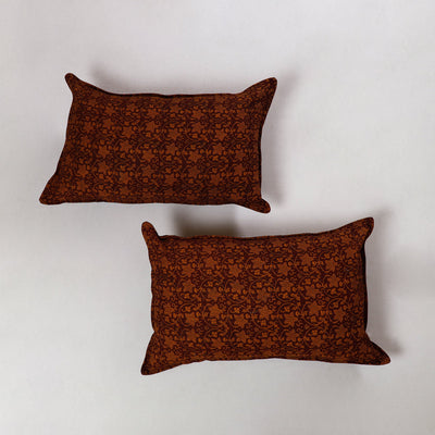Brown - Bagh Block Printed Cotton Pillow Cover (Set of 2) 03