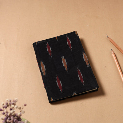 Black - Ikat Fabric Cover Handmade Paper Notebook (7 x 5 in)