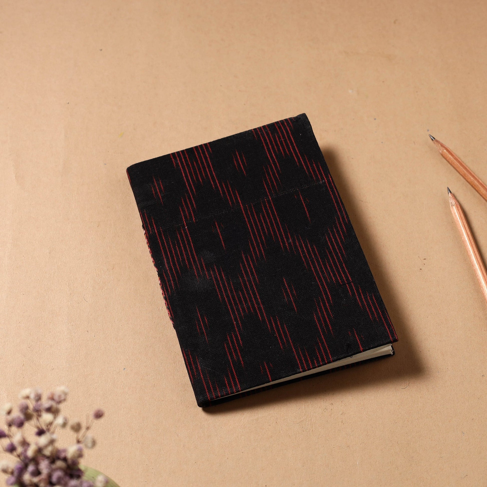 Black - Ikat Fabric Cover Handmade Paper Notebook (7 x 5 in)