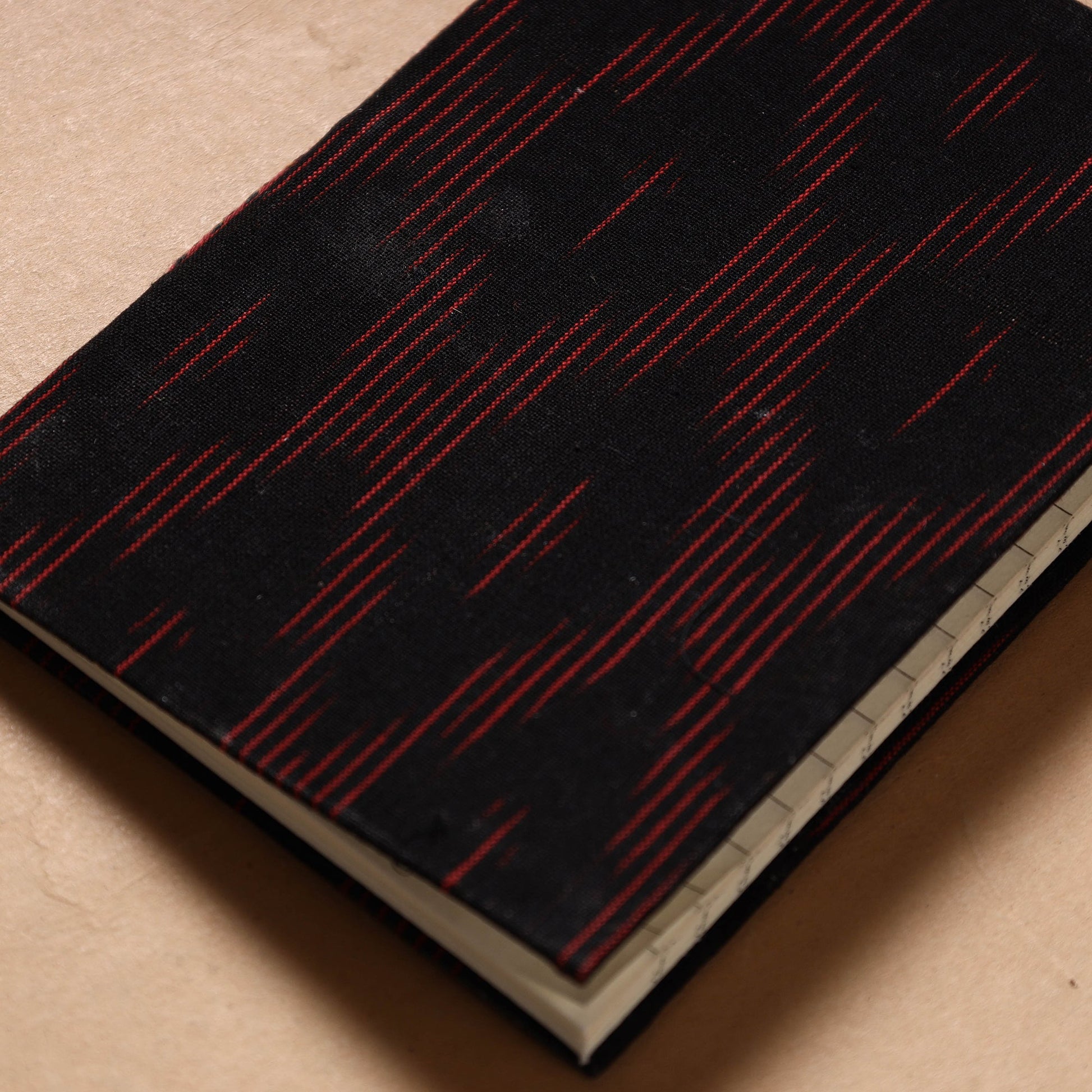 Black - Ikat Fabric Cover Handmade Paper Notebook (7 x 5 in)