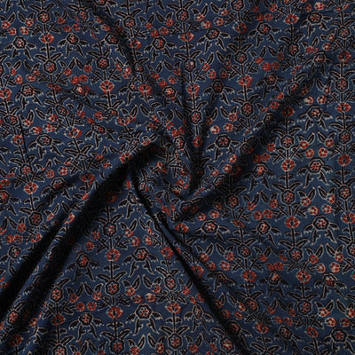 Blue - Ajrakh Block Printed Cotton Precut Fabric (1.6 meter) 19