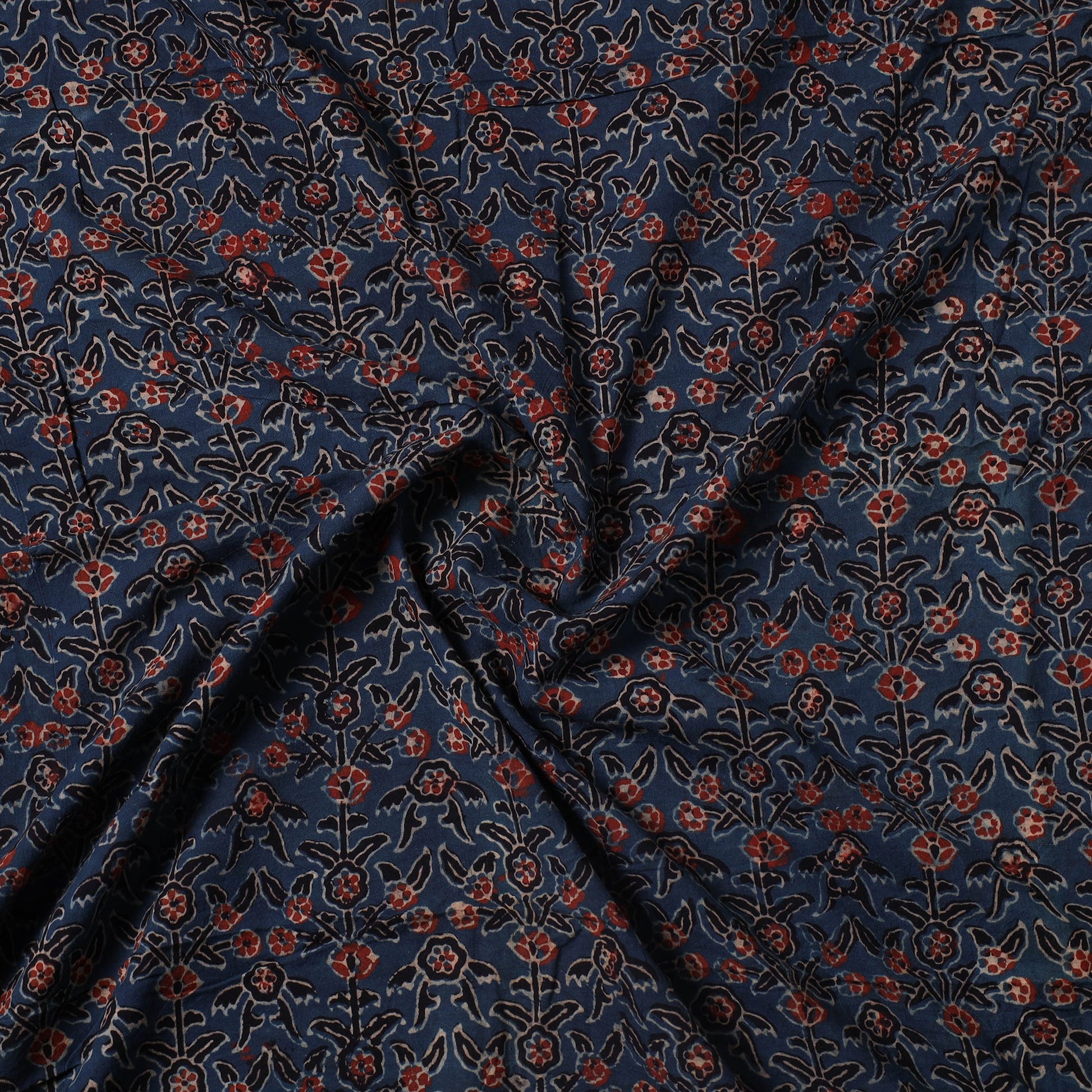 Blue - Ajrakh Block Printed Cotton Precut Fabric (1.6 meter) 19
