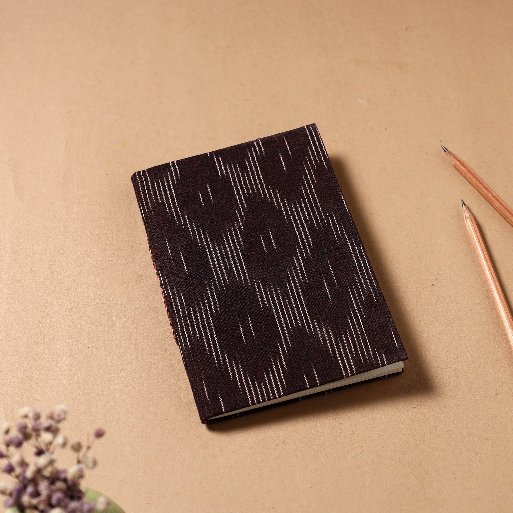 Brown - Ikat Fabric Cover Handmade Paper Notebook (7 x 5 in)