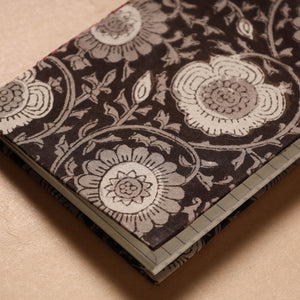 Black - Bagru Fabric Cover Handmade Paper Notebook (7 x 5 in)