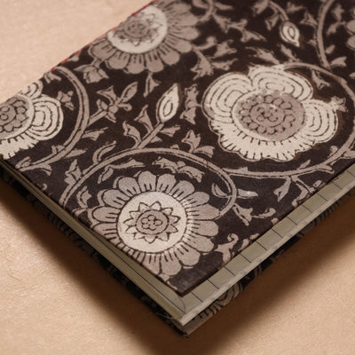 Black - Bagru Fabric Cover Handmade Paper Notebook (7 x 5 in)