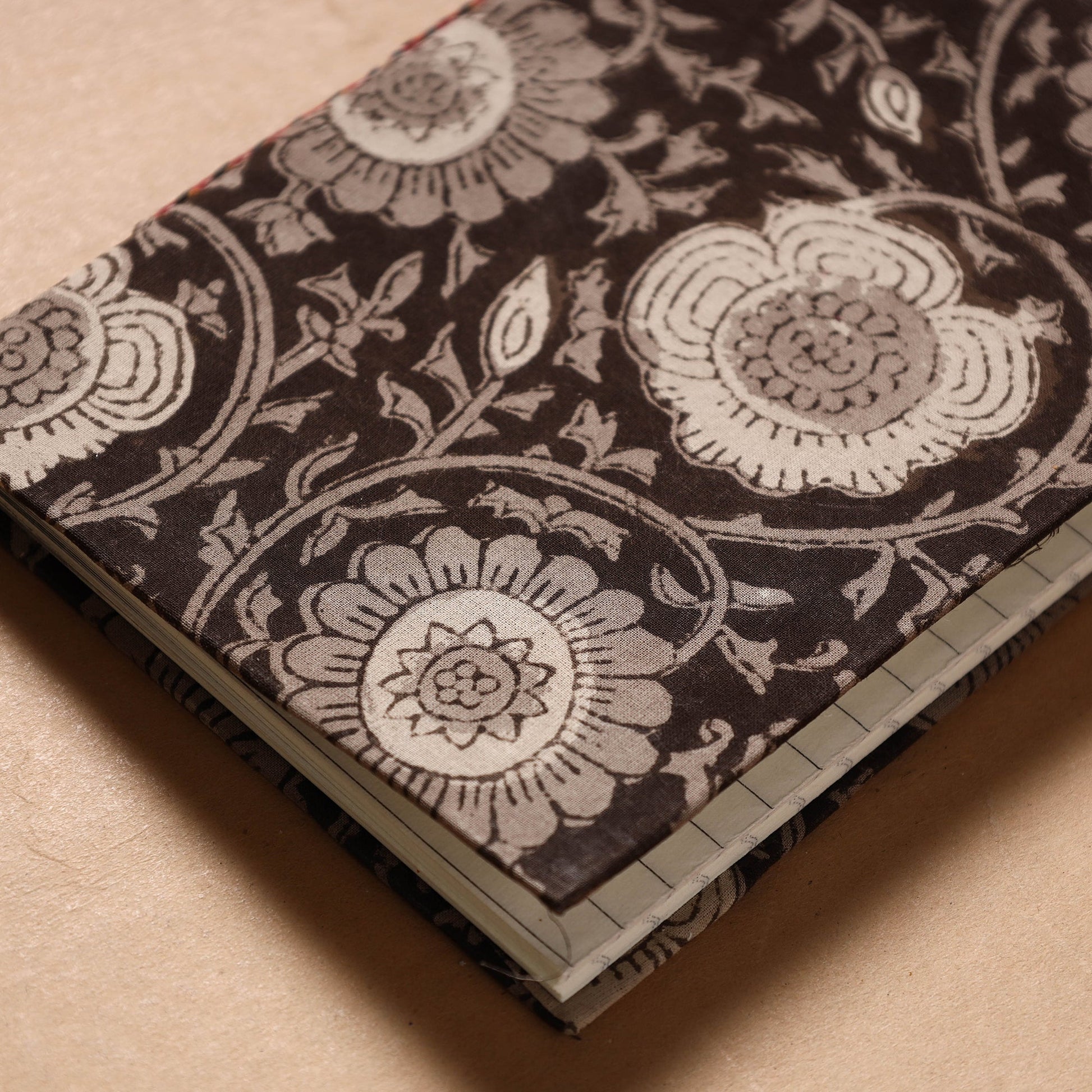 Black - Bagru Fabric Cover Handmade Paper Notebook (7 x 5 in)