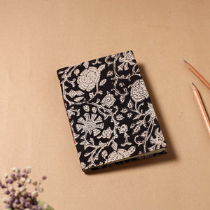 Black - Bagru Fabric Cover Handmade Paper Notebook (7 x 5 in)
