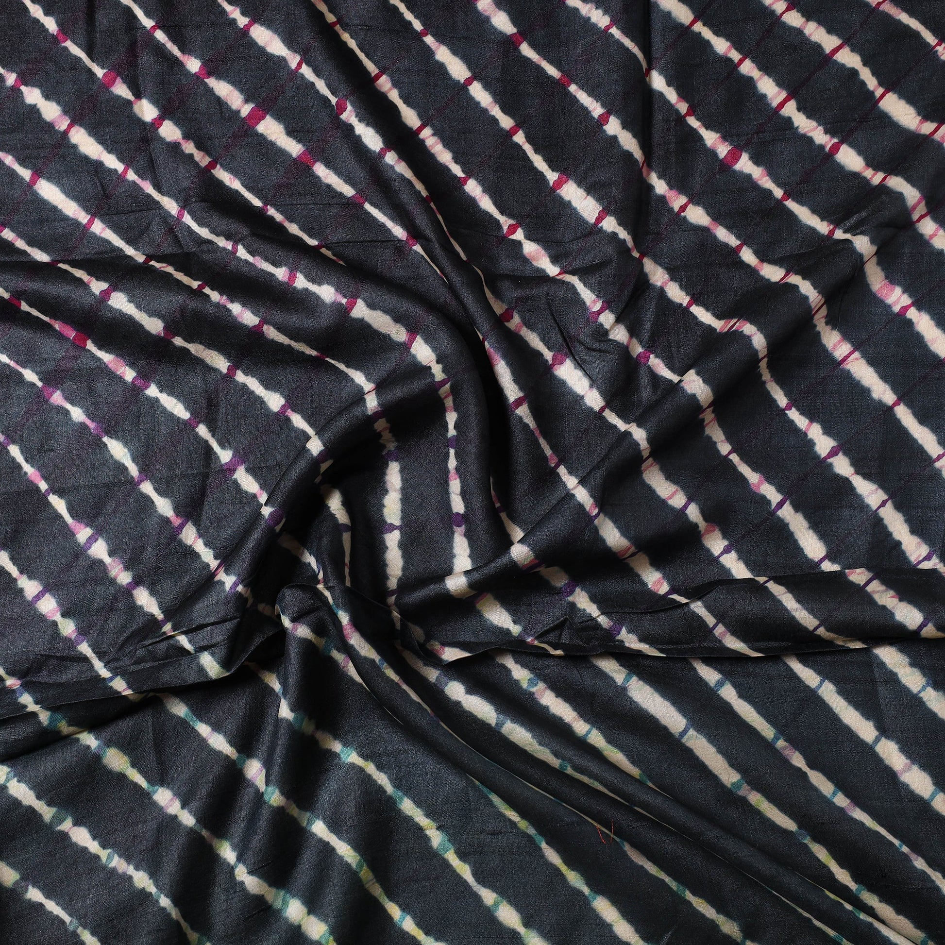 Black - Leheriya Tie-Dye Tussar Silk Precut Fabric (2 meter) 27