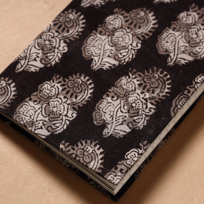 Black - Bagru Fabric Cover Handmade Paper Notebook (7 x 5 in)