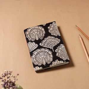 Black - Bagru Fabric Cover Handmade Paper Notebook (7 x 5 in)