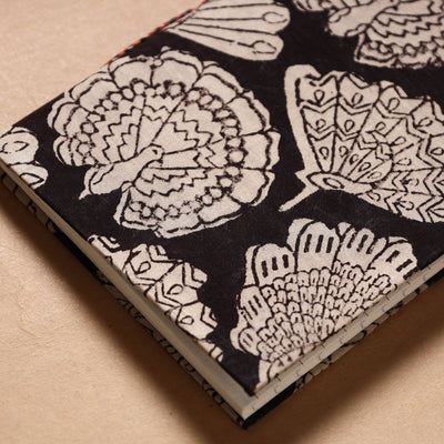 Black - Bagru Fabric Cover Handmade Paper Notebook (7 x 5 in)