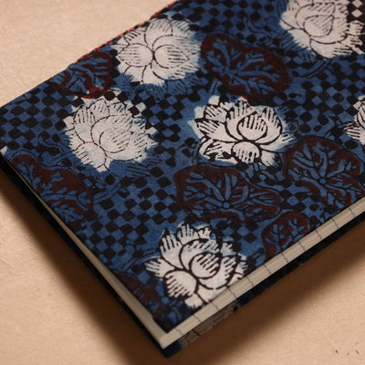Blue - Bagru Fabric Cover Handmade Paper Notebook (7 x 5 in)