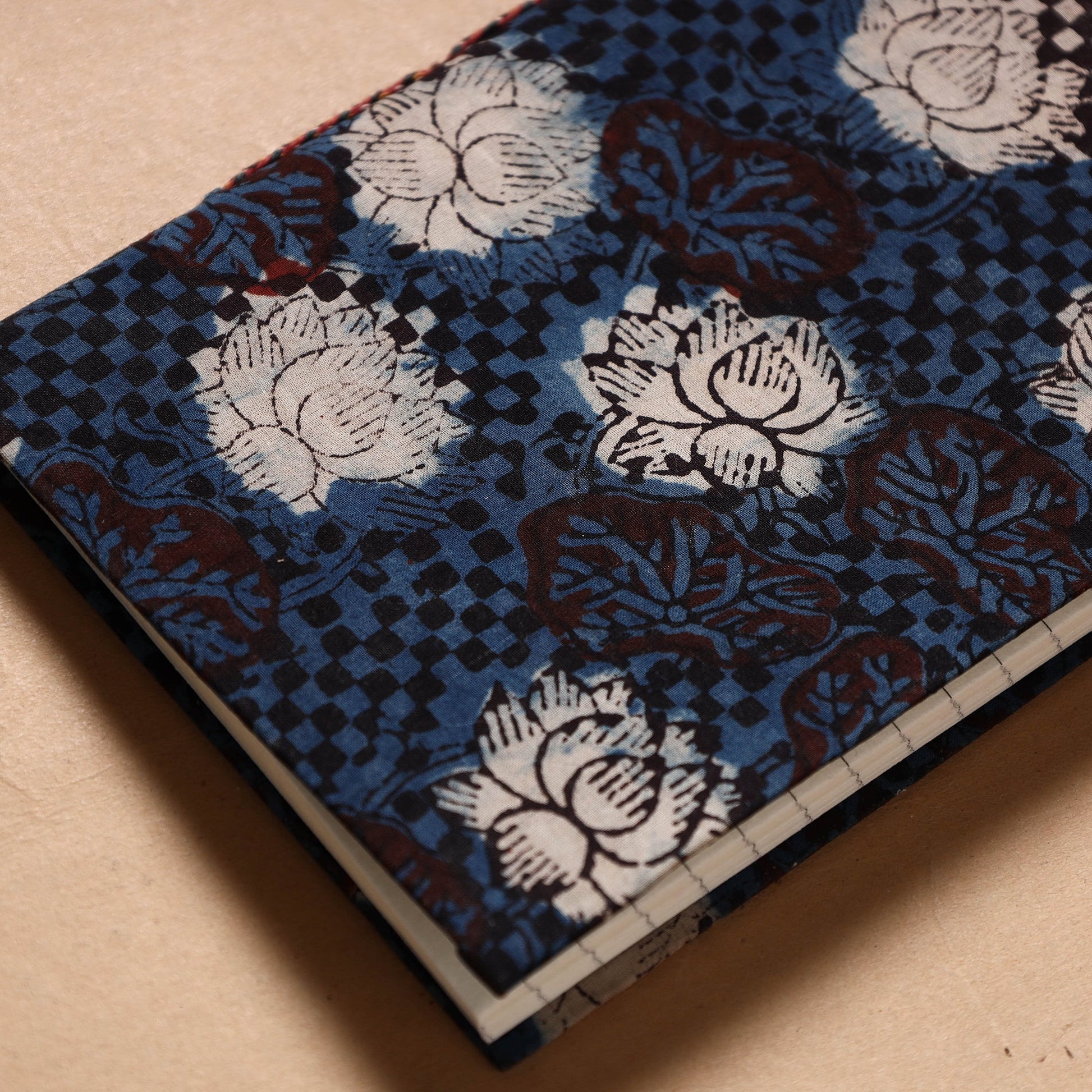 Blue - Bagru Fabric Cover Handmade Paper Notebook (7 x 5 in)