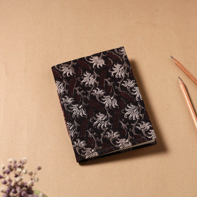 Black - Bagru Fabric Cover Handmade Paper Notebook (7 x 5 in)
