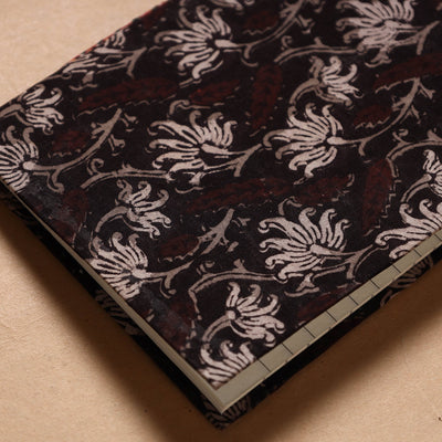 Black - Bagru Fabric Cover Handmade Paper Notebook (7 x 5 in)