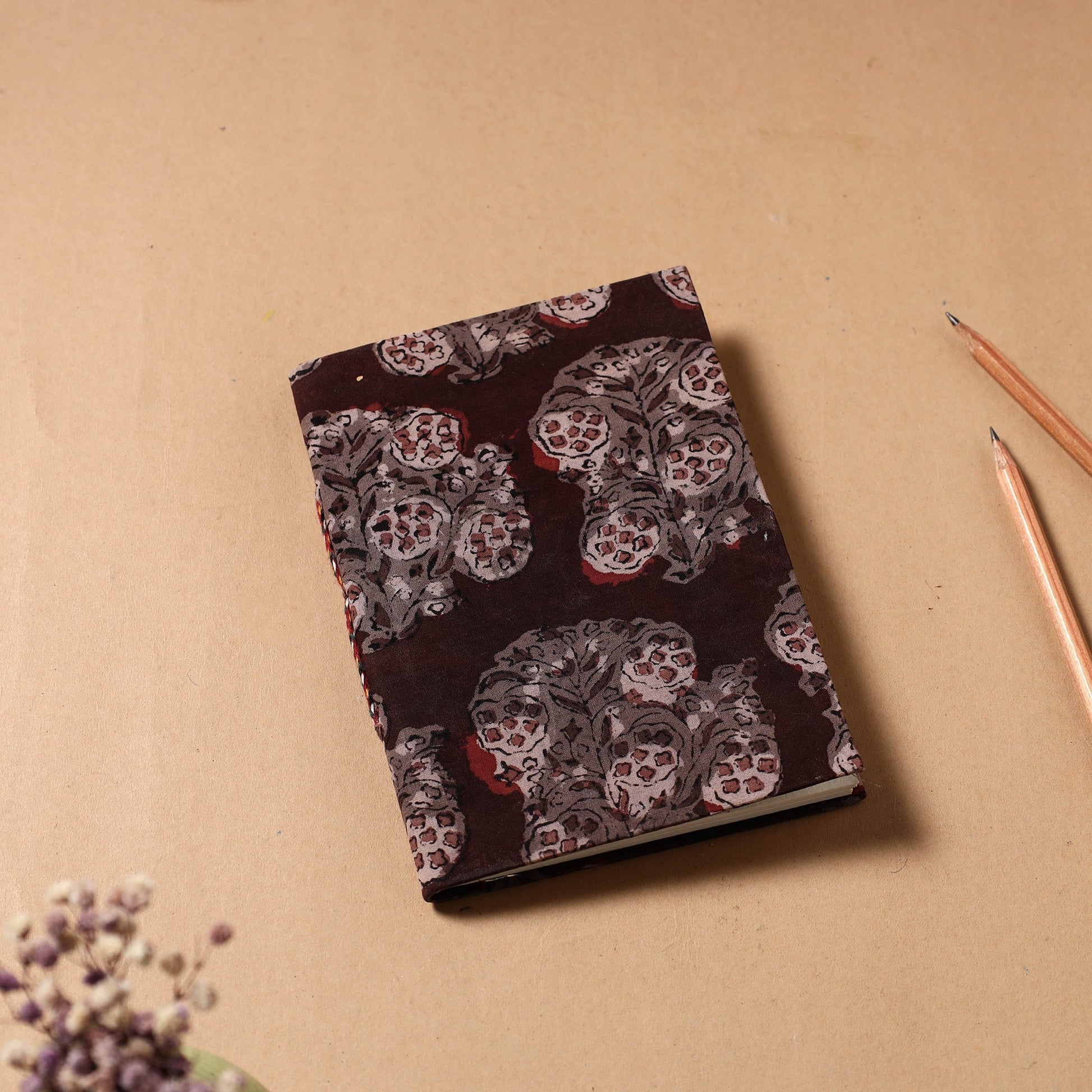 Brown - Bagru Fabric Cover Handmade Paper Notebook (7 x 5 in)