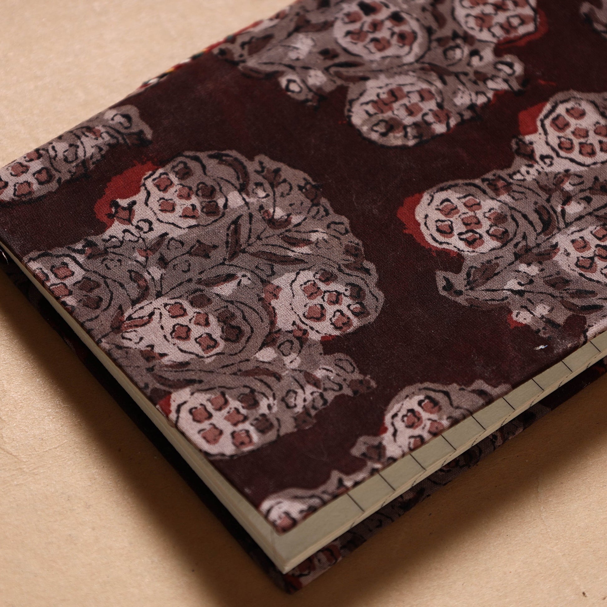 Brown - Bagru Fabric Cover Handmade Paper Notebook (7 x 5 in)