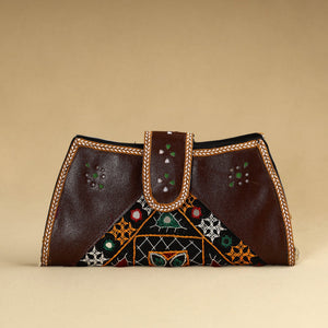 Brown - Kutch Embroidery Cotton Handmade Leather Wallet 50