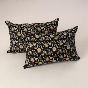 Black - Set of 2 Jaipur Print Cotton Pillow Covers 01