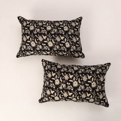 Black - Set of 2 Jaipur Print Cotton Pillow Covers 01