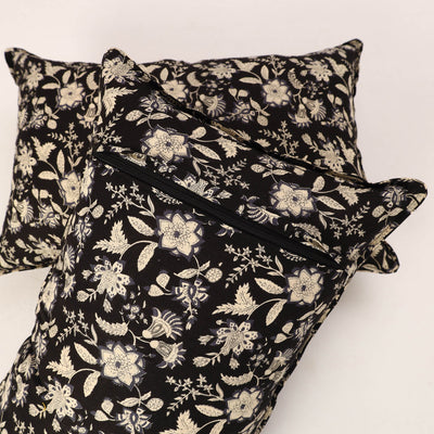 Black - Set of 2 Jaipur Print Cotton Pillow Covers 01