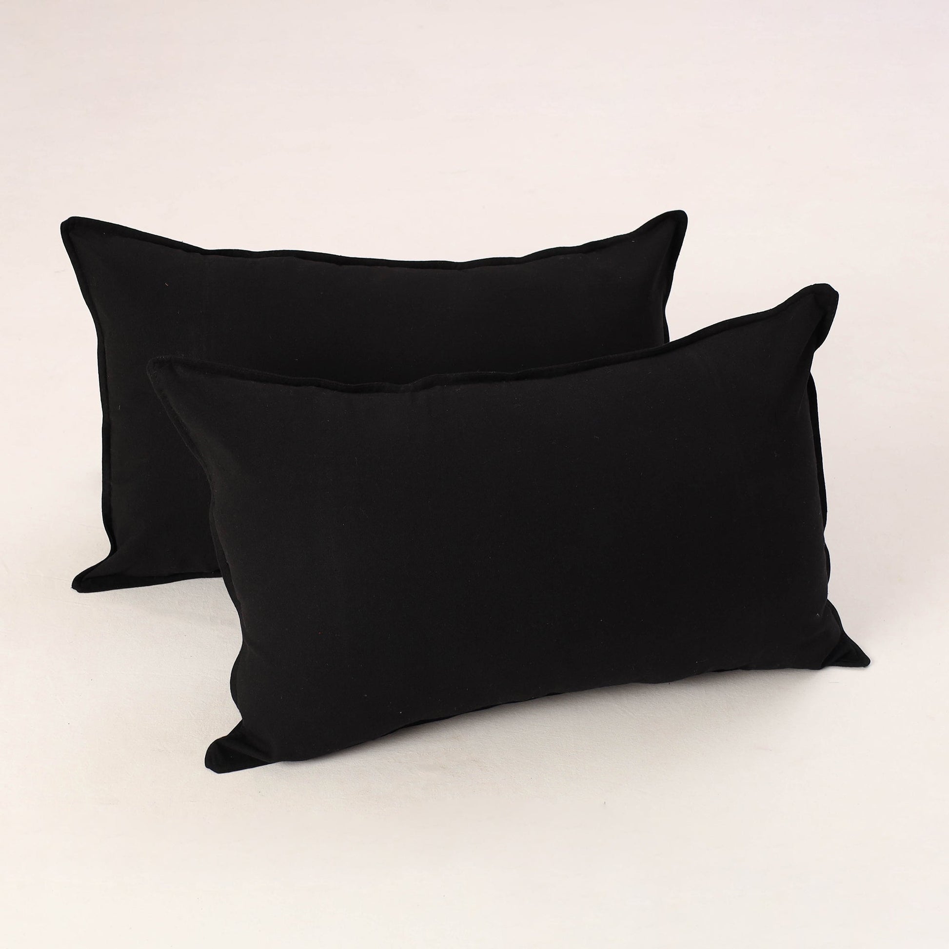 Black - Set of 2 Jhiri Handloom Cotton Pillow Covers 03