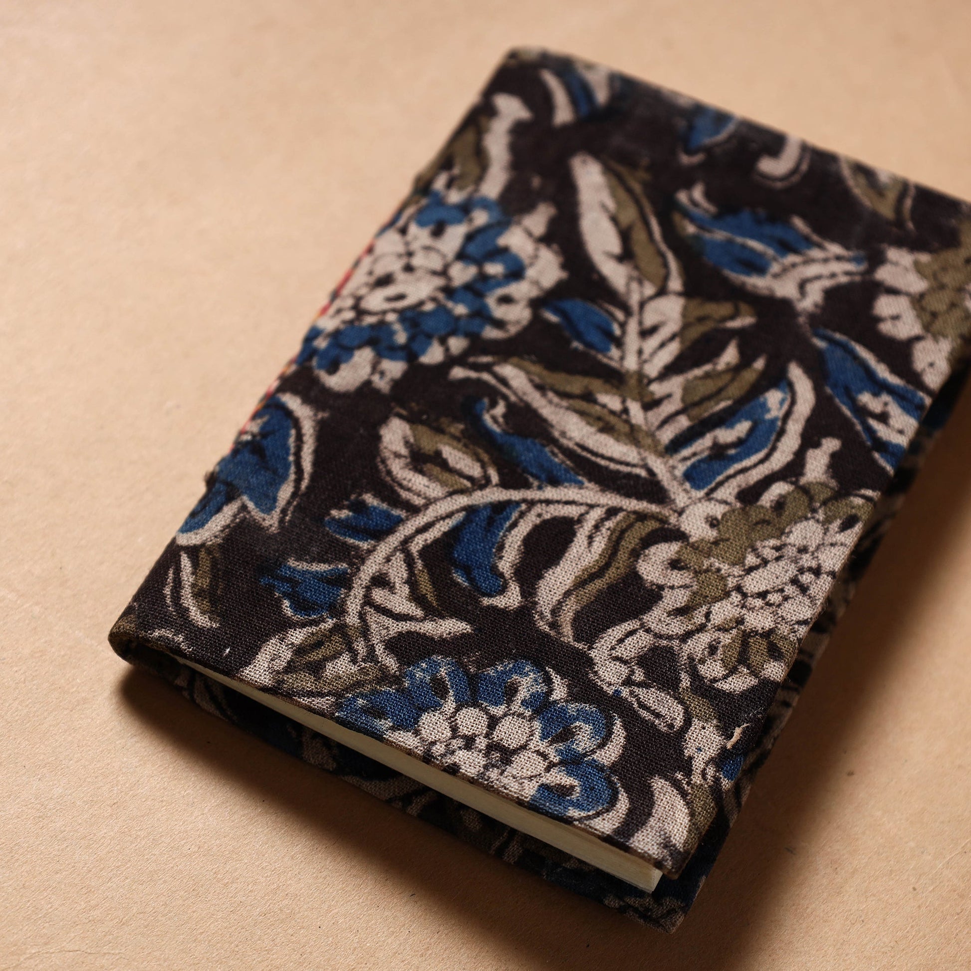 Black - Kalamkari Fabric Cover Handmade Paper Notebook (5 x 3 in)