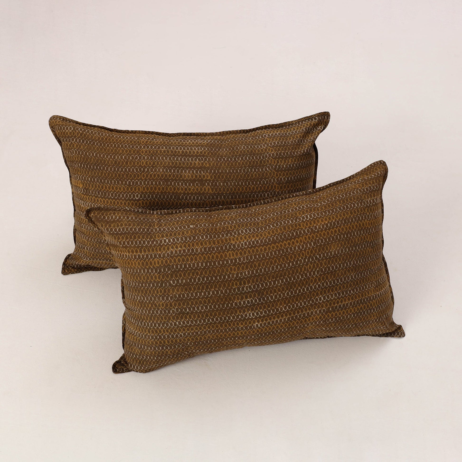 Brown - Set of 2 Akola Block Print Cotton Pillow Covers 09