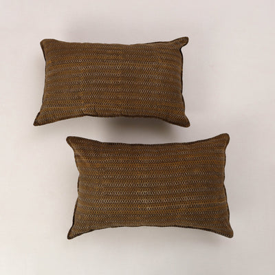 Brown - Set of 2 Akola Block Print Cotton Pillow Covers 09