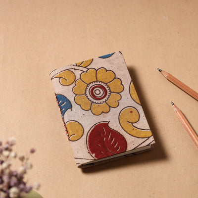Beige - Kalamkari Fabric Cover Handmade Paper Notebook (5 x 3 in)