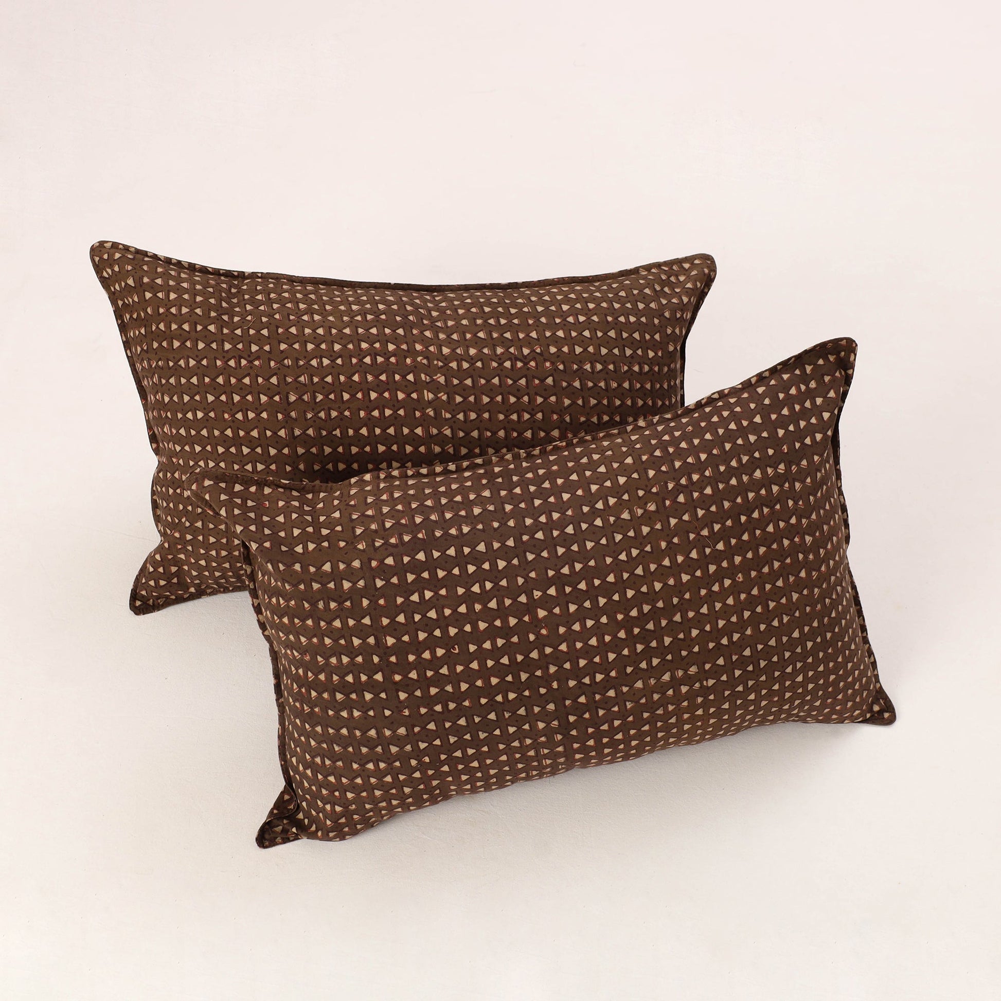 Brown - Set of 2 Akola Block Print Cotton Pillow Covers 10
