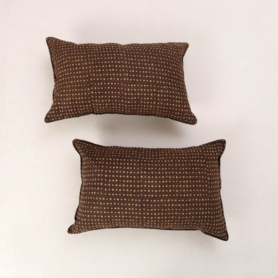 Brown - Set of 2 Akola Block Print Cotton Pillow Covers 10