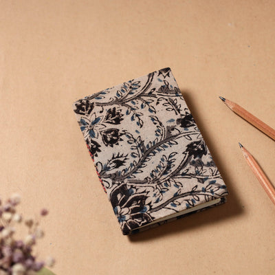Beige - Kalamkari Fabric Cover Handmade Paper Notebook (5 x 3 in)