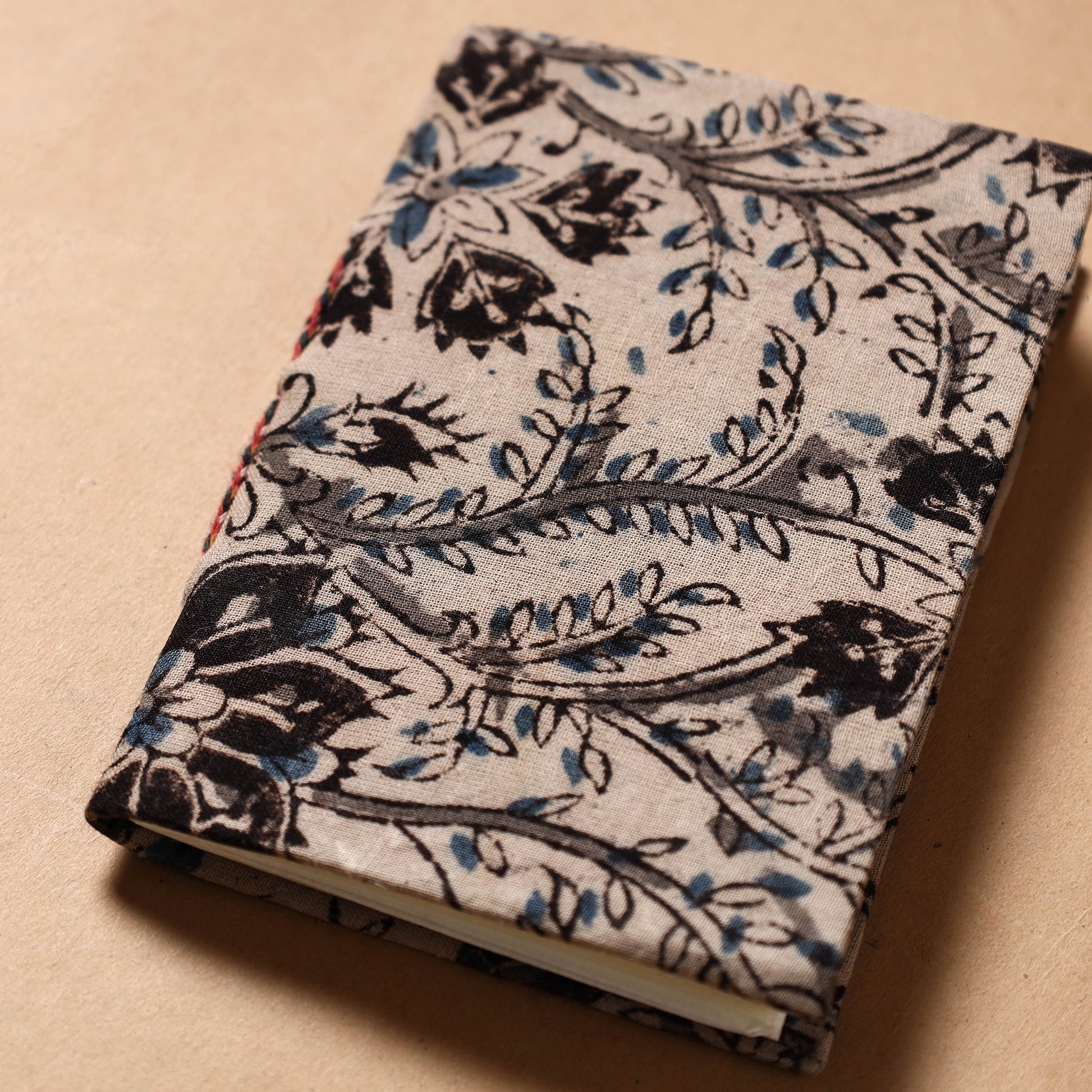 Beige - Kalamkari Fabric Cover Handmade Paper Notebook (5 x 3 in)