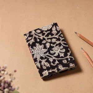 Black - Kalamkari Fabric Cover Handmade Paper Notebook (5 x 3 in)