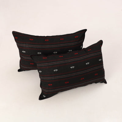 Black - Set of 2 Jacquard Cotton Pillow Covers 14