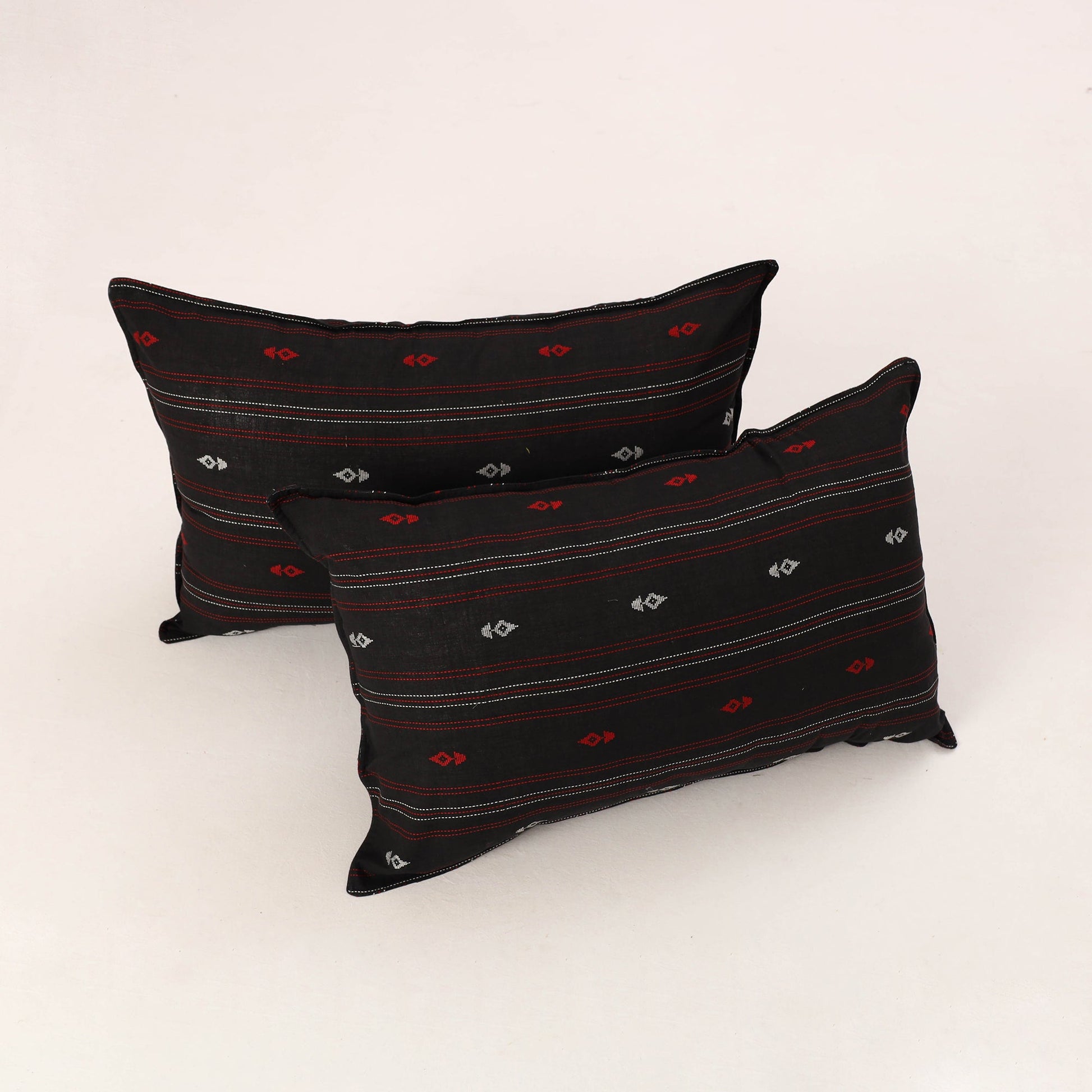 Black - Set of 2 Jacquard Cotton Pillow Covers 14