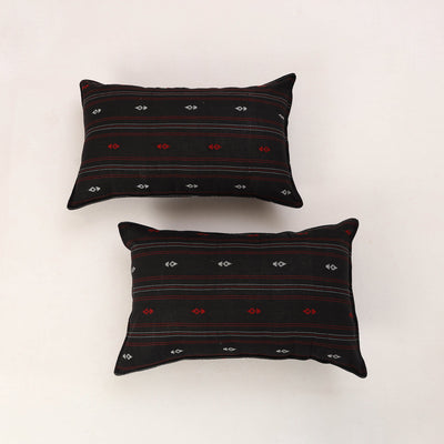 Black - Set of 2 Jacquard Cotton Pillow Covers 14